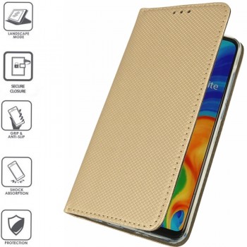 Telone atverčiamas dėklas - auksinės spalvos (Huawei P30 LITE)
